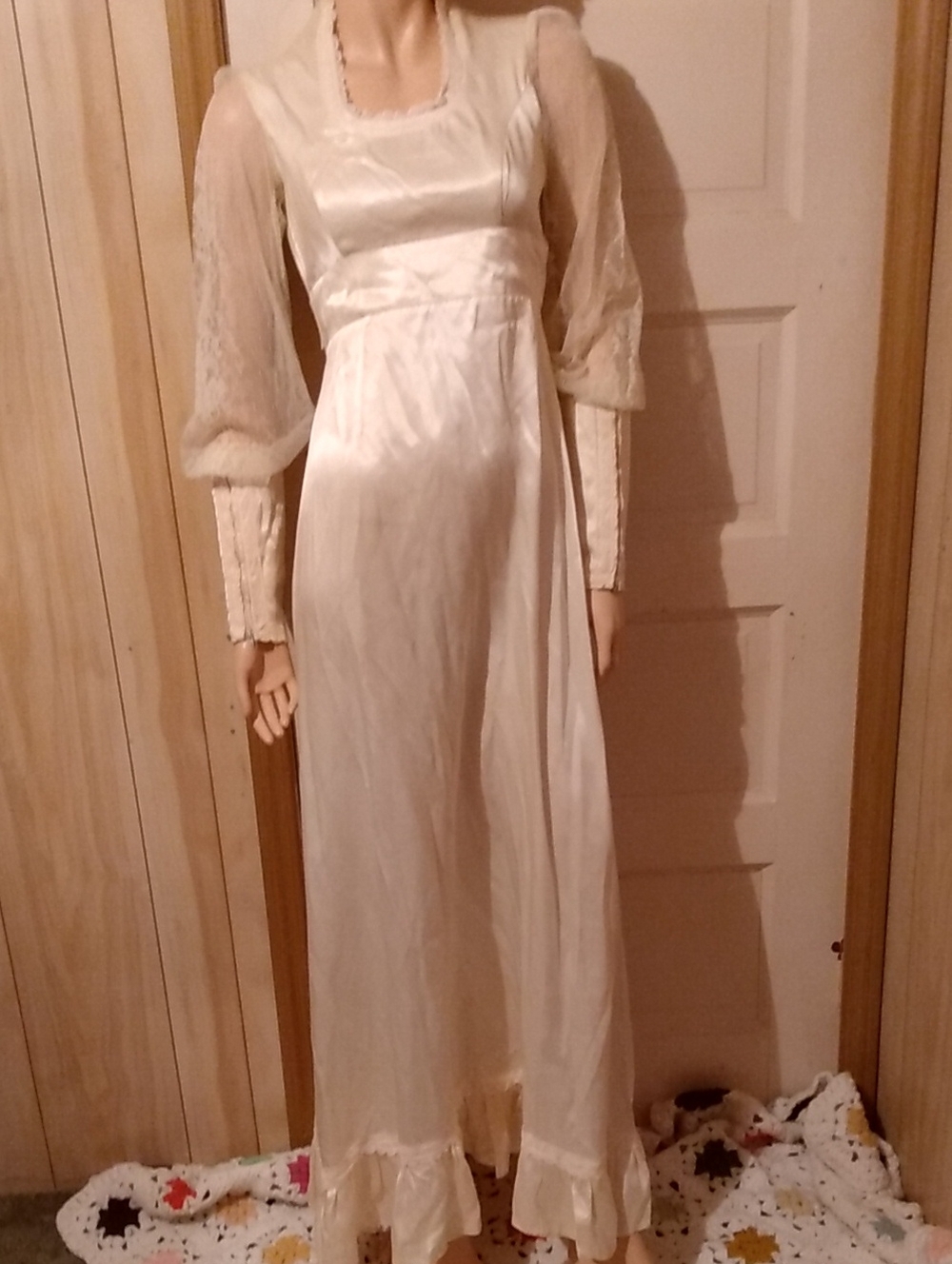 Vtg 70s Gunne Sax Jessica Cream Satin Mutton Lace Sleeve Wedding Gown Dress